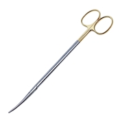 Metzenbaum TC Scissor Curved Delicate Fine Blunt Blades Overall Length 7" (18cm) Oval Shanks Standard Gold Ring Handles With Tungsten Carbide Inserts 